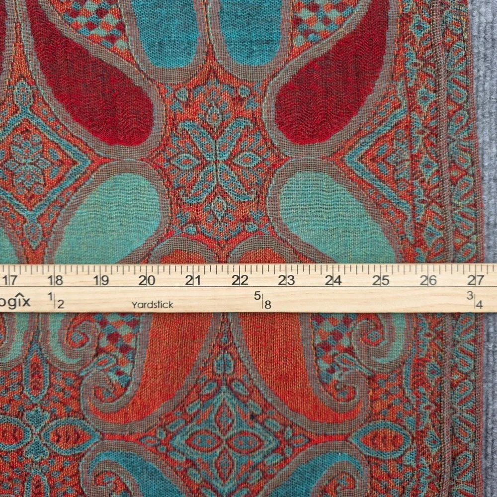 Paisley Pashmina Shawl Wrap Orange Teal Red Woven Fringed Scarf Rectangular